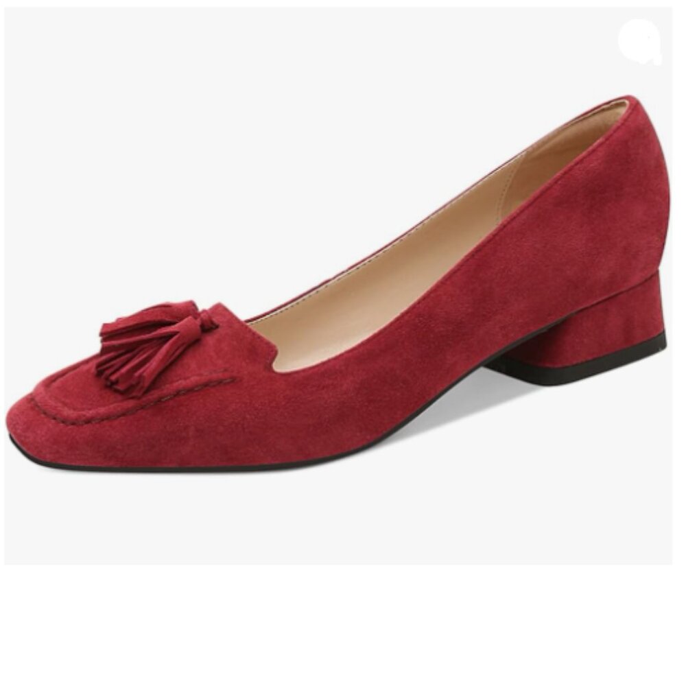 Ydn Red Block Low Heel Loafers Square Toe Tassel … - image 1